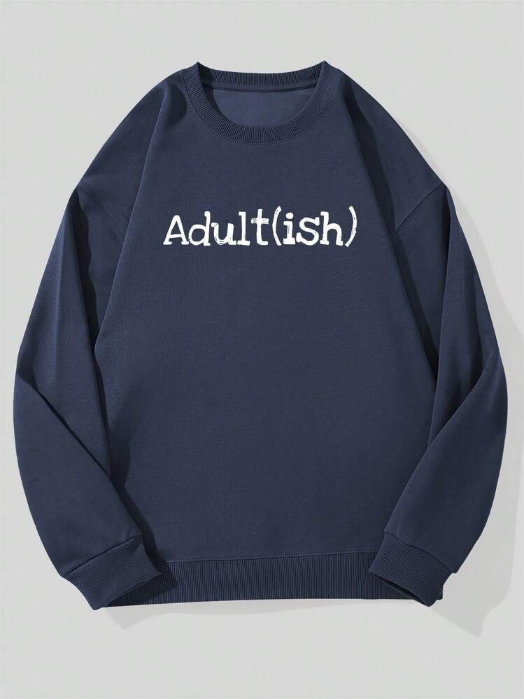 Sudadera Casual de Cuello Redondo con Patrón para Hombres Adultos - Azul Marino - Añade 1