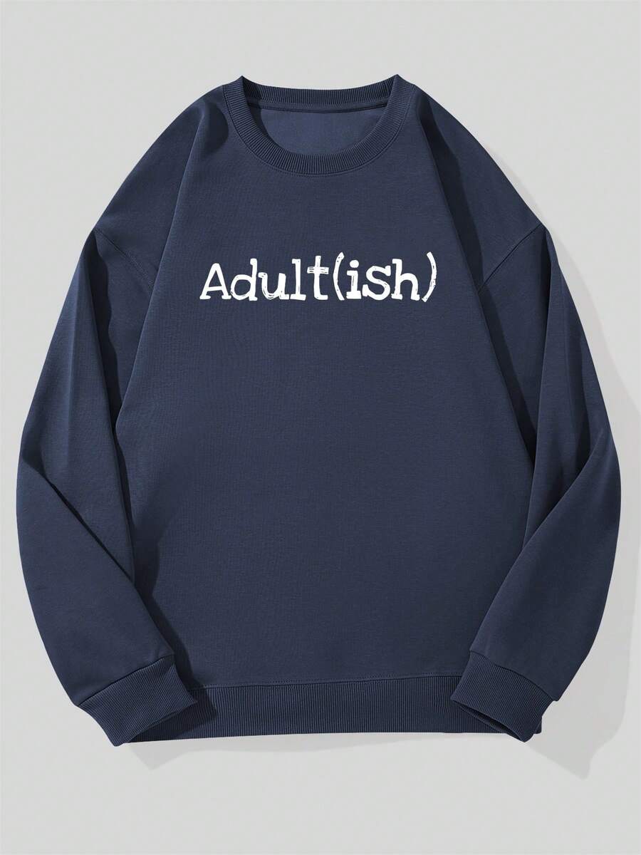 Casual Crew Neck Sweatshirt With Pattern For Adult Men - Navy Blue - View 1