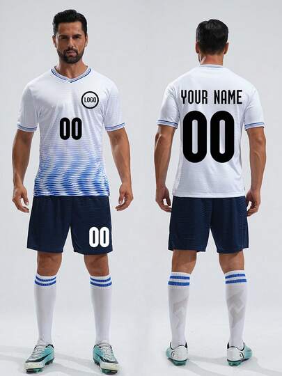Customized Soccer Uniform Set For Men, Personalized Jersey And Shorts, Moisture-Wicking Fabric, Durable Colorfast Print