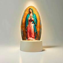 1 pieza Figura decorativa de la Virgen María con luz nocturna, lámpara LED de fe de la Madre Guadalupe, decoración religiosa para el hogar, lámpara de ambiente de acrílico, también adecuada como lámpara de mesita de noche, y práctica, diseño de LED de luz cálida, que cuida los ojos y es acogedora.