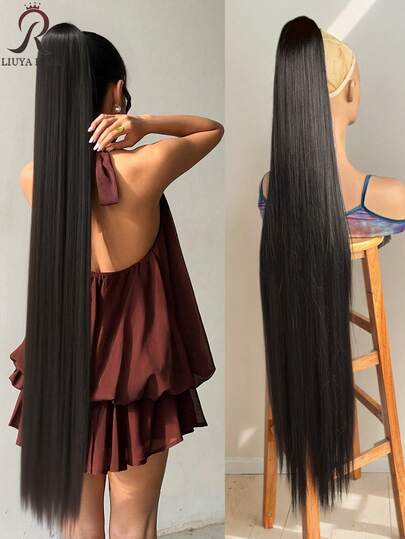 42 Inch Extra Long Ponytail Wig, New Ponytail Style, Women's Clip-On Wig, Long Straight Hair, Realistic Ponytail, Segmented Hair Piece, Multi-Functional Hair Accessory, Secure Clip, Quick Natural Hairstyle Creation, Fashionable Wig, Designed For Beauty Enthusiasts