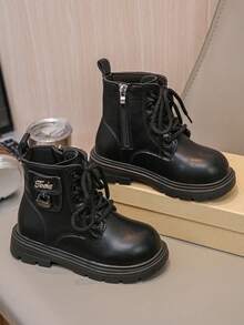 1 Pair Unisex Kids Cute Fashion Elastic PU Boots, Warm Academy Outdoor Boots, Casual Boots For Toddlers, All Season Boots - Black - View 4