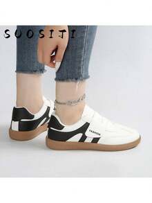 2025 New Arrival Plus Size 36-41 Women Flat Student Casual Sports Fashion White Sneakers - Black and White - View 5