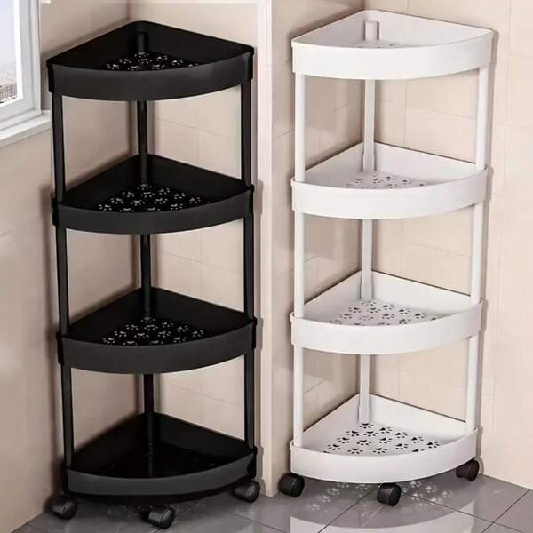 5-Tier Black Plastic Corner Shower Caddy - Space-Saving Bathroom Shelves For Shampoo, Towels And Toiletries | Mobile Storage Organizer With Multiple Compartments For Kitchen, Living Room And Laundry Bathroom Accessories