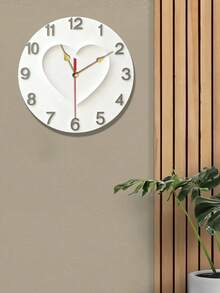 2D 平面白色心形挂钟，金色指针 - 静音木质设计，电池供电（不含电池） - 家居装饰、客厅、卧室的理想之选，精美礼品，挂钟配件，简约装饰，2D 平面 - 彩色 - 查看 2