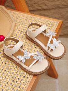2026 New Girls Shoes: Flat Sandals, Rhinestone Butterfly Sandals, Princess Shoes, Super Soft Rubber Soles, Beach Shoes, Camping Shoes, Party Shoes - Beige - View 2