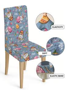 1pc/4pcs/6pcs/20pcs Easter Polyester Stretch Chair Covers, Egg Rabbit Floral Chair Back Protector Slipcovers, Washable For Home Dining Room Living Room Kitchen Decor - Black - View 10