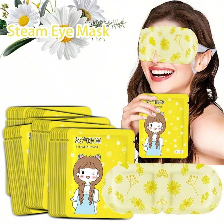 30pcs Chamomile Steam Eye Mask - Relieves Eye Fatigue, Improves Sleep Quality. Self-Heating Sleep Eye Mask, Disposable Hot Compress Eye Patch, Soothes Eyes, Eliminates Dark Circles. Constant Temperature Control, Extra Long Heating Time. Valentine's Day Gift.