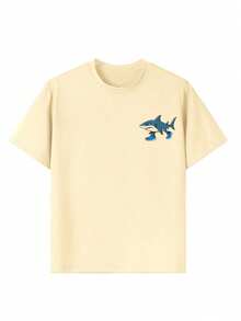 Young Boy Casual Graphic Print Crew Neck Short Sleeve T-Shirt, Summer Top - Apricot - View 9