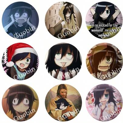 58 mm Nouveau badge de bouton amusant avec l'anime Watamote Tomoko Kuroki Backrooms, broche, accessoires de sac, décoration, cadeaux pour amis, style de Noël