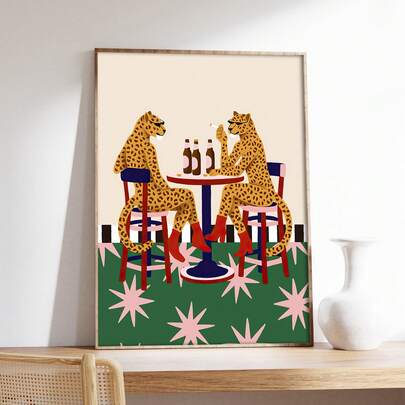 1pc Posterami Leopard Afternoon Leisure Modern Abstract Wall Art - Vertical Frameless Vertical Leopard Pattern Oil Painting Posters/Art Prints, Suitable For Bedroom Decor, Office Decor - Summer And Autumn Animal Theme Decoration, Realistic Color Canvas