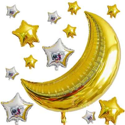 21pcs Moon Star Mylar Balloons, 36inch Big Gold Moon Balloons And Silver Star Foil Balloon For Birthday Wedding Bridal Shower Party Decorations, Ramadan Eid Al Fitr Mubarak Party Supplies