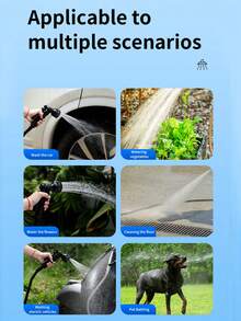 可伸缩魔术水管，7种喷水模式，水枪功能，高压洗车——适用于花园、草坪和户外清洁，黑色，现代简约设计，非常适合给狗狗洗澡和户外清洁，宠物必备用品 | 功能性宠物产品 | 可调节喷嘴