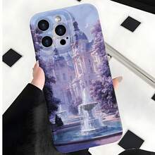 2026 nueva funda de teléfono esmerilada, funda de teléfono con impresión de castillo y fuente para  17 14 Pro Max  17 13 Pro  17 12  17 11  Galaxy S23 S22 S21 S20 S10 protector de teléfono funda de pareja regalo para novio novia día de San Valentín regalo de cumpleaños - Blanco antiguo - Ver 2