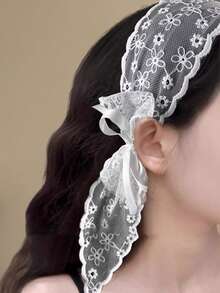 2件装 女士印花网纱蕾丝蝴蝶结发箍，波西米亚风，发饰，适合日常佩戴、拍照、女士配饰、礼物，发带头饰发箍 - 乾枯玫瑰色 - 查看 7