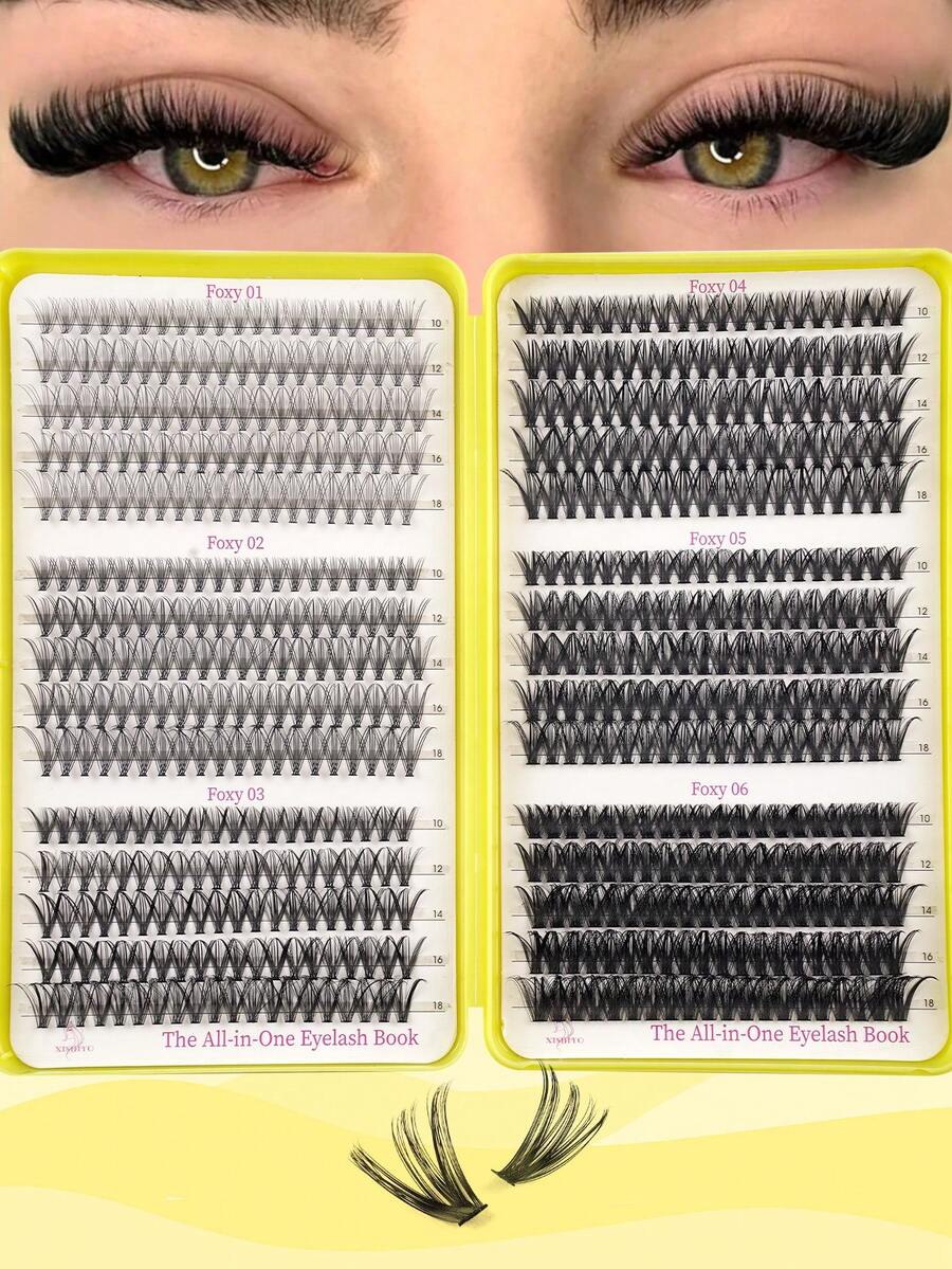 600pcs C-Curl Fluffy 3D Mink Eyelashes, High Quality, Lowest Price, New DIY False Lashes, Soft & Voluminous, Suitable For Short, Light-Colored, DIY Eyelash Extension At Home - 黃色 - 查看 1
