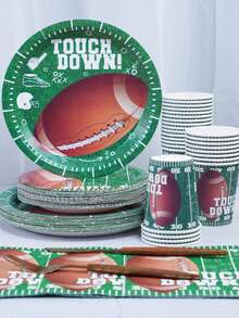 Bộ khay giấy dùng một lần chủ đề bóng bầu dục bao gồm cốc giấy 9 inch và 7 inch cùng khăn giấy. Thích hợp cho nhiều dịp khác nhau như câu lạc bộ, tiệc tùng, dã ngoại, đám cưới, tiệc gia đình và đồ dùng cho tiệc. Phù hợp để trang trí nhà bếp và phòng ăn, cũng như trang trí tiệc. Đây là bộ đĩa giấy và đồ dùng ăn uống dùng một lần. Thiết kế dành cho đám cưới và tiệc tùng. - Nhiều màu - Xem 1