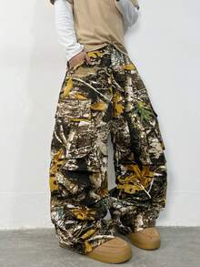 1pc Justice Brother Retro Multi-Pocket Personalized Print Men's Distressed Loose Wide-Leg Jeans (Belt And Accessories Not Included) - Multicolor - View 6