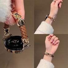 Dây đeo đồng hồ bằng da dệt hình thoi, kích thước 18mm, 20mm, 22mm, có thể điều chỉnh độ dài, tương thích với Samsung Galaxy, Garmin, Amazfit và các thương hiệu khác - Bền, mềm, thoáng khí. - Vàng nâu - Xem 8