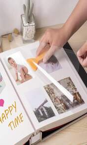 Photo Album Self Adhesive 3x5 4x6 5x7 6x8 8x10 85x11 11x106 Magnetic Scrapbook Album DIY Length 11x106 Inch 40 Pages Linen Cover DIY Photo Album With A Metallic Pen And And Plastic Board(Grey) - ColorA - View 3