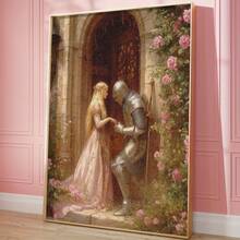 1幅无框铁骑士与公主艺术海报 - 无框帆布墙画，经久耐用，适用于家居、卧室、厨房、客厅、浴室、办公室、酒店等室内装饰|浪漫场景|耐用墙画，墙面装饰 - 彩色 - 查看 1