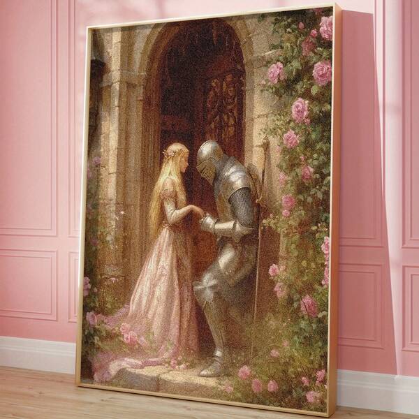 1pc Unframed, Iron Knight And Princess Art Poster - Frameless Canvas Wall Art, Durable Indoor Decor For Home, Bedroom, Kitchen, Living Room, Bathroom, Office, Hotel, Office Decor|Romantic Scene|Durable Wall Art, Wall Decor