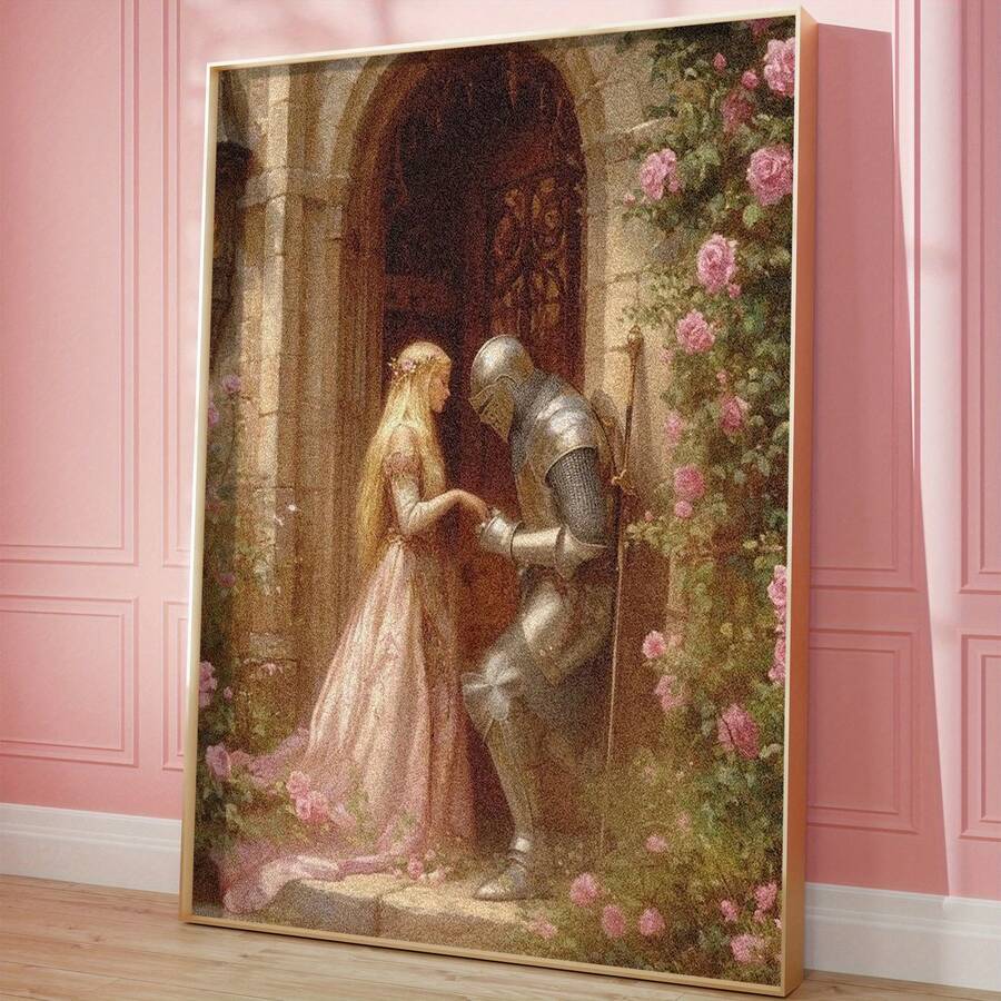 1幅无框铁骑士与公主艺术海报 - 无框帆布墙画，经久耐用，适用于家居、卧室、厨房、客厅、浴室、办公室、酒店等室内装饰|浪漫场景|耐用墙画，墙面装饰 - 彩色 - 查看 1