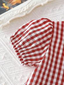 2pcs Baby Girls' 3D Bow Striped Top And Ruffle Shorts Set, Casual Cute Outfit Suitable For Outdoor Play, Sweet & Cool Style - Red - View 3