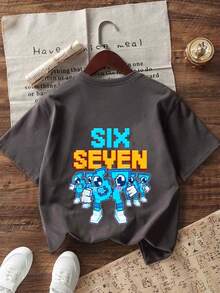 Young Boy Casual Graphic Print Crew Neck Short Sleeve T-Shirt, Summer Top - Dark Grey - View 6