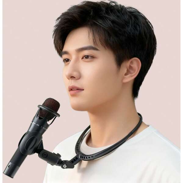 Hands-Free Neck-Mounted Microphone Stand With Adjustable Clip, Made Of Durable ABS Material, Ergonomic Design Suitable For Stage Performers, Speakers, And Musicians