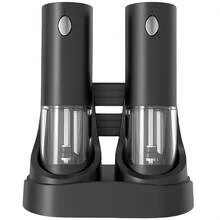 可充电电动盐和胡椒研磨器套装，海盐和玫瑰盐研磨器套装，带充电底座，2 件套，带收纳底座，LED 灯，研磨粗细可调，易于清洁，厨房必备，电动香料研磨工具，节日礼物 - 彩色 - 查看 17