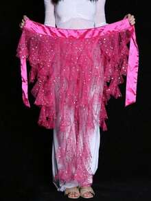 1 Piece Women's Belly Dance Hip Scarf Belt Skirt With Lace-Up Tassel Hem Wave Skirt - Multicolor - View 13