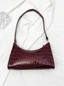 Women's Simple Solid Color Shoulder Bag, Casual Everyday Style, Fashionable Burgundy Color. - 勃根地 - 查看 6