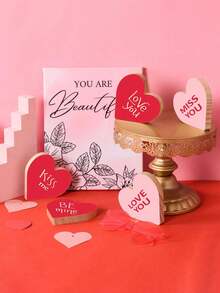 3pcs Set - Unfinished Wooden Heart Shaped Paper Carving Decor, 3.94 Inch Blank Heart Shaped Plaque, Wooden Blocks, Layered Heart Shaped Wooden Tray, Suitable For Painting, DIY Crafts, Wedding Home Decor, 0.59 Inch Thickness (Includes Pen)