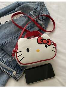 Bolsa Mini Sanrio Hello Kitty Primavera/Verão 2025 - Design de Desenho Animado Fofo, Couro Lacado Brilhante, Moda e Estiloso, Adequado para Adolescentes e Mulheres Jovens. Multifuncional 2 em 1, Pode Ser Carregada na Mão ou Usada Transversal. - Multicolorido - Visão 3