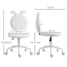 HOMCOM Office Chair, Office Chair With Rabbit Ears, Height Adjustable, Velvet-Look Dressing Chair, Swivel Chair, Bedroom Chair, White - White - View 3