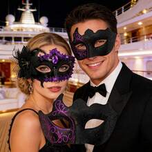 Bộ mặt nạ dạ hội đôi, mặt nạ dự tiệc kiểu Venice thanh lịch cho Giáng sinh, Halloween, lễ hội hóa trang, mặt nạ đen tím lấp lánh lãng mạn dành cho nam và nữ. - Đen và tím - Xem 4