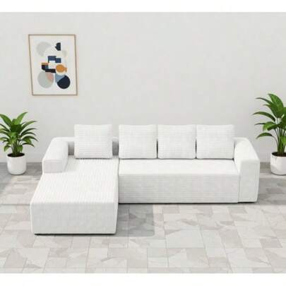 Ecksofa "Cloud" mit L-förmiger Chaiselongue, modernes Modulsofa mit tiefer Sitzfläche, gepolstertes Sofa mit rechtsseitiger Chaiselongue für Wohn- und Schlafzimmer, keine Montage erforderlich, weiß (Plüsch-Cordstoff)