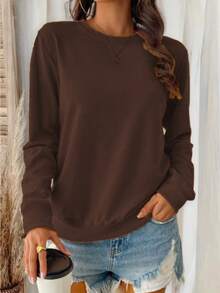 Plush Brushed Fleece Sweatshirt For Women - Relaxed Fit Fall Winter Top Women's All-Day Comfort Crew Neck Pullover - Soft Stretch Long-Sleeve Sweatshirt Wrap-Me-Up" Soft Crew Neck Sweatshirt | Women's Lazy-Day Essential (Multiple Hues) Dreamy Soft Crew Neck Pullover - Women's Versatile Casual Sweatshirt For Cool Days Women's Super Soft Crew Neck Sweatshirt - Warm Long-Sleeve Pullover (6 Colors) Relaxed Fit Brushed Fleece Sweatshirt - Women's Comfortable Fall Winter Top  Casual    Daily  Home - 棕色 - 查看 5