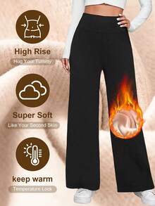 1件装保暖直筒裤 - 女士保暖裤，加厚纯色九分裤，休闲日常穿着，涤纶面料，适合寒冷冬季，简约风格女裤，针织结构，不易变形，瑜伽健身阔腿裤，显瘦提臀，舒适休闲高腰弹力打底裤