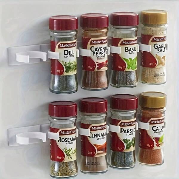 Room Storage Rack Spice Jar Organizer Rack, Easy-To-Use Bottle Clip, Food Clip, Kitchen Clip, Nano Adhesive Bottle Clip. Wall-Mounted Spice Rack Storage Box, Made Of PS Material With Strong Adhesion, Suitable For Kitchen And Bathroom Storage Racks, For Spice Jars And More. Spice Rack, Wall-Mounted Seasoning Bottle Sorting And Storage Rack, No-Drill Hanging Storage Rack, Suitable For Cabinet Doors And Walls, Household Kitchen Accessories.