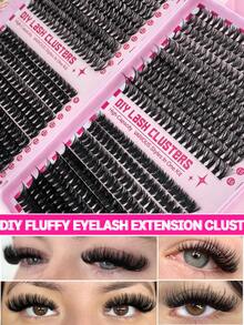 假睫毛礼盒套装，包含1875片假睫毛簇，9种不同款式（浓密/超浓密/戏剧/丰盈/全效/尖刺），防水睫毛簇套装，适合初学者和熟练用户，在家即可轻松佩戴，柔软舒适，易于打造自然妆容，日常妆容适用。