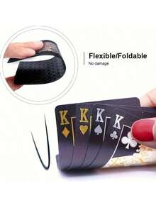 Waterproof Black Playing Cards With Golden Spade Design - Durable Plastic Playing Cards, Packed In A Protective Box, Perfect For Parties, Halloween, Thanksgiving, And Christmas Gifts, Poker Night Essentials | Fashionable Playing Cards | Protective Card Sleeves - màu đen - Xem 5