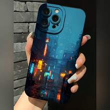 2026 nueva funda de teléfono esmerilada, funda de teléfono de ciudad cyberpunk, luces neón de noche, escena urbana para  17 15 Pro Max,  17 14 Pro,  17 13,  Galaxy S23 S22 S21, protector de teléfono, funda de pareja, regalo para novio, novia, día de San Valentín, regalo de cumpleaños - Azul Klein - Ver 3