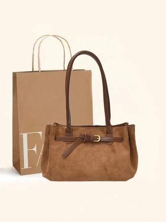 Elegant Suede Tote Bag, Fashionable And Chic Women's Handbag, Spacious And Durable, Versatile For Work, Travel, Business, Large Capacity For Cosmetics