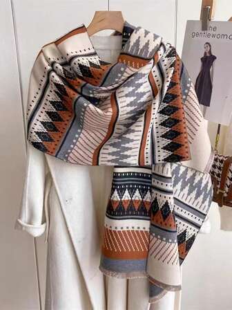 Maillard Diamond Scarf, Women's Bohemian Plaid Long Thick Imitation Cashmere Warm Shawl, Autumn/Winter