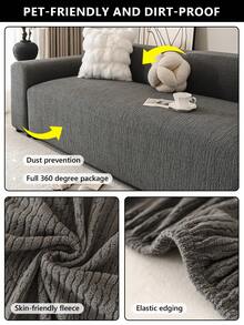1件装抓绒提花沙发套，全弹力，宠物友好，防污，可机洗，四季皆宜，现代简约风格，适用于1-5座沙发 - 深灰色 - 查看 4