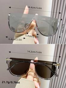 Gafas de sol de moda Y2K con lente única y espejo de mercurio oversize, gafas de sol unisex para damas, mujeres y hombres, con protección UV400 para rostros grandes y conducción al aire libre - Plateado - Ver 5