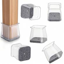 8/24 piezas Protectores de piso de silla de silicona cuadrados con fieltro, almohadillas antiarañazos y reductoras de ruido transparentes, adecuadas para el hogar, la oficina, la cocina, el comedor - Gris - Ver 1