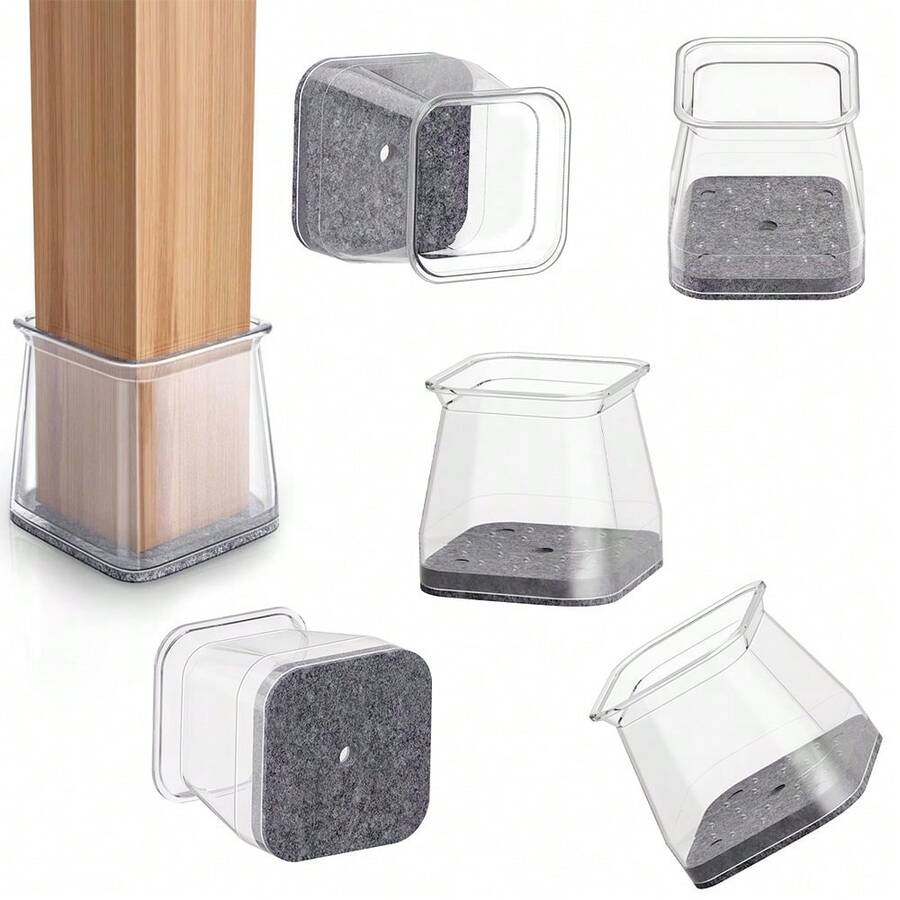 8/24 piezas Protectores de piso de silla de silicona cuadrados con fieltro, almohadillas antiarañazos y reductoras de ruido transparentes, adecuadas para el hogar, la oficina, la cocina, el comedor - Gris - Ver 1